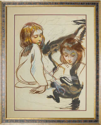 Серебрякова Зинаида Евгеньевна. Таня и Катя (На оборотной стороне набросок «Таня рисует»)